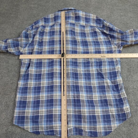 Robert Talbot Mens Shirt XL  Blue Plaid Long Sleeve Linen Made in Portugal - Picture 6 of 10